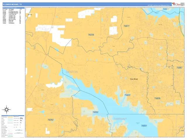 Flower Mound, TX ZIP Code Wall Map, Business Reference style