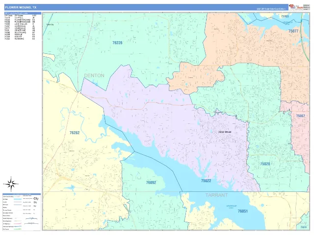 Flower Mound, TX ZIP Code Wall Map, ColorCast style