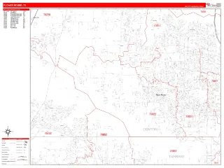 Flower Mound, TX RedLine style ZIP Code wall map