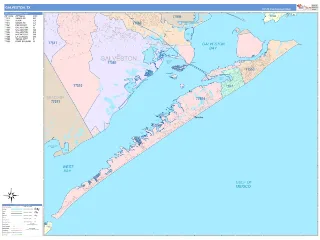 Galveston, TX ColorCast style ZIP Code wall map
