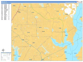 Garland, TX Business Reference style ZIP Code wall map
