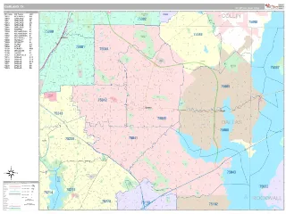 Garland, TX Classic style ZIP Code wall map