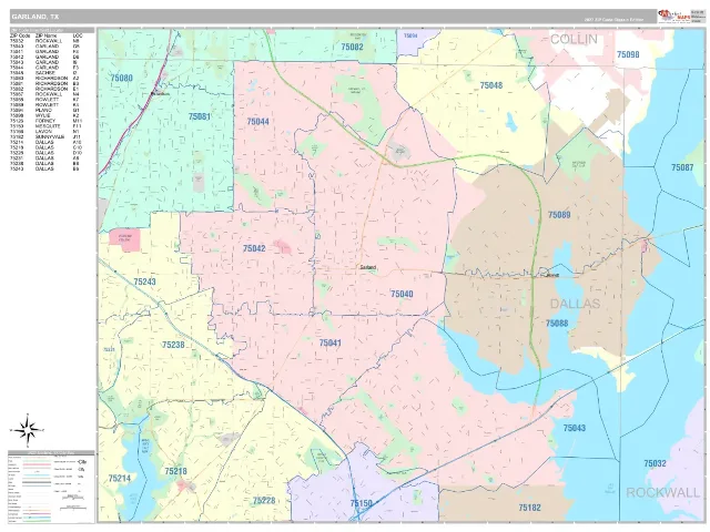 Garland, TX ZIP Code Wall Map, Classic style