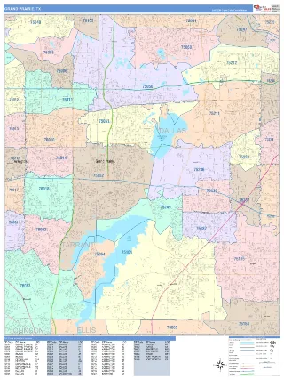 Grand Prairie, TX ColorCast style ZIP Code wall map