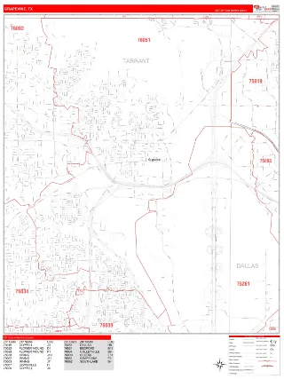 Grapevine, TX RedLine style ZIP Code wall map