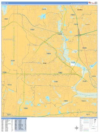 Irving, TX Business Reference style ZIP Code wall map