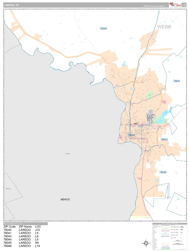 Laredo, TX ZIP Code Wall Map, Classic style