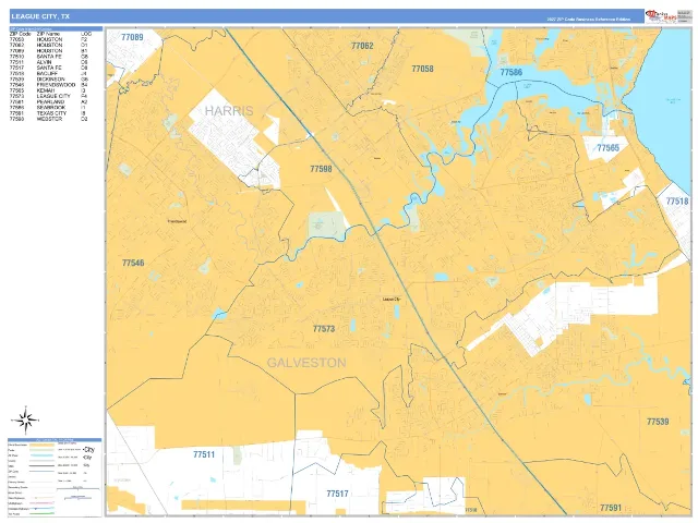 League City, TX ZIP Code Wall Map, Business Reference style