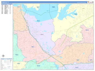 Lewisville, TX ColorCast style ZIP Code wall map