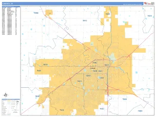 Lubbock, TX Business Reference style ZIP Code wall map