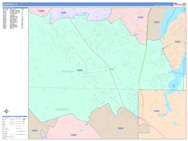 Mansfield, TX ZIP Code Wall Map, ColorCast style