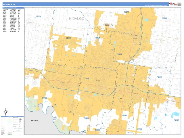 McAllen, TX ZIP Code Wall Map, Business Reference style
