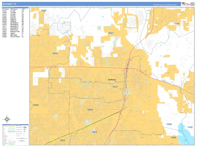 McKinney, TX ZIP Code Wall Map, Business Reference style