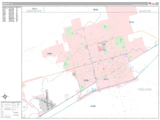 Midland, TX Classic style ZIP Code wall map