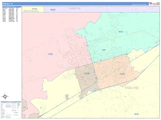 Midland, TX ColorCast style ZIP Code wall map