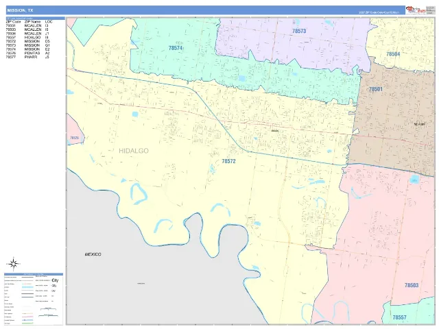 Mission, TX ZIP Code Wall Map, ColorCast style