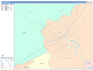 New Braunfels, TX ColorCast style ZIP Code wall map