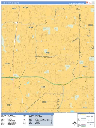 North Richland Hills, TX Business Reference style ZIP Code wall map