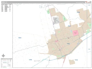 Odessa, TX Classic style ZIP Code wall map