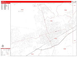 Odessa, TX RedLine style ZIP Code wall map