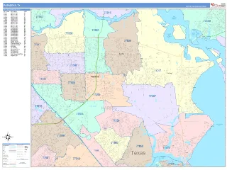 Pasadena, TX ColorCast style ZIP Code wall map