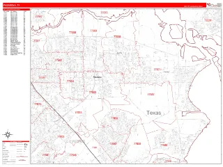 Pasadena, TX RedLine style ZIP Code wall map