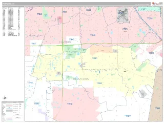 Pearland, TX Classic style ZIP Code wall map