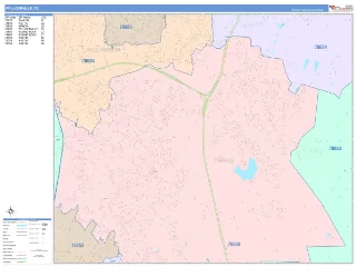 Pflugerville, TX ColorCast style ZIP Code wall map