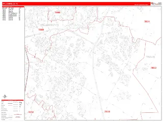 Pflugerville, TX RedLine style ZIP Code wall map