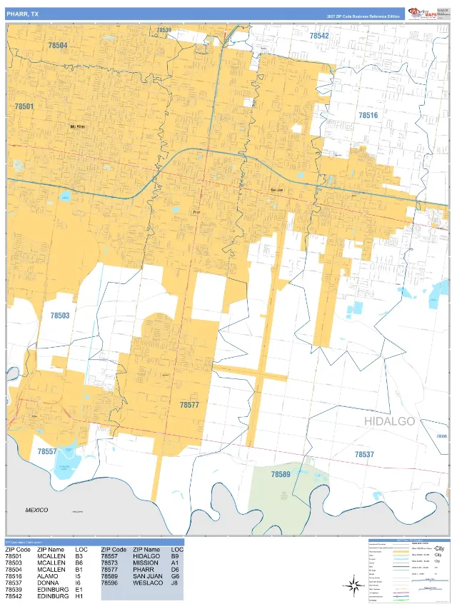 Pharr, TX ZIP Code Wall Map, Business Reference style