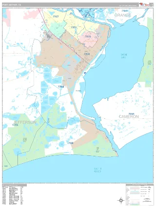 Port Arthur, TX Classic style ZIP Code wall map