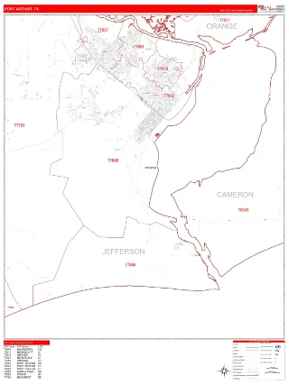 Port Arthur, TX RedLine style ZIP Code wall map