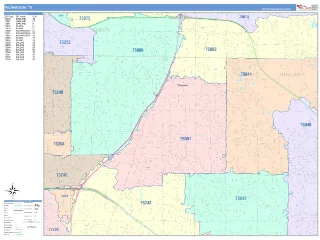 Richardson, TX ColorCast style ZIP Code wall map