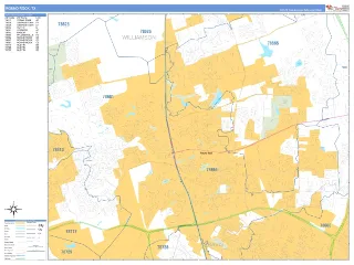 Round Rock, TX Business Reference style ZIP Code wall map