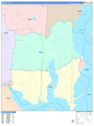 Rowlett, TX ColorCast style ZIP Code wall map
