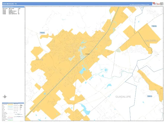 San Marcos, TX ZIP Code Wall Map, Business Reference style