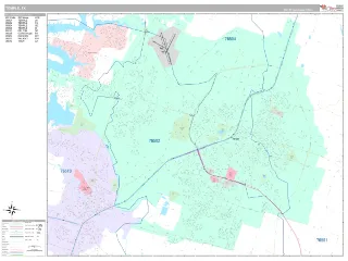 Temple, TX Classic style ZIP Code wall map