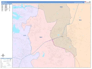 Temple, TX ColorCast style ZIP Code wall map