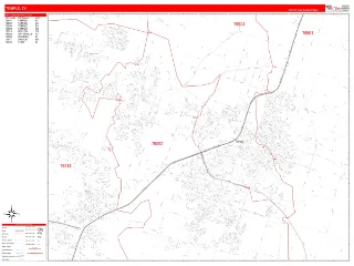 Temple, TX RedLine style ZIP Code wall map