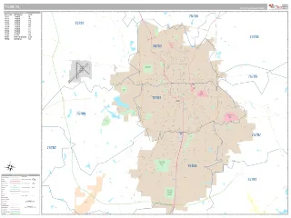 Tyler, TX Classic style ZIP Code wall map