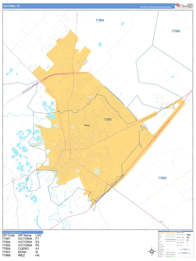 Victoria, TX ZIP Code Wall Map, Business Reference style