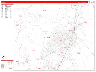 Waco, TX RedLine style ZIP Code wall map