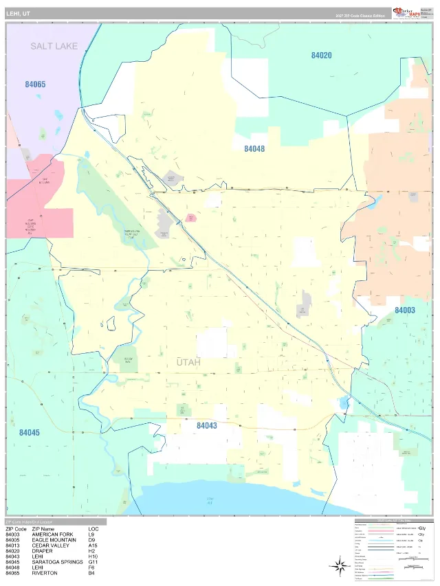 Lehi, UT ZIP Code Wall Map, Classic style