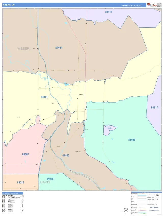Ogden, UT ZIP Code Wall Map, ColorCast style