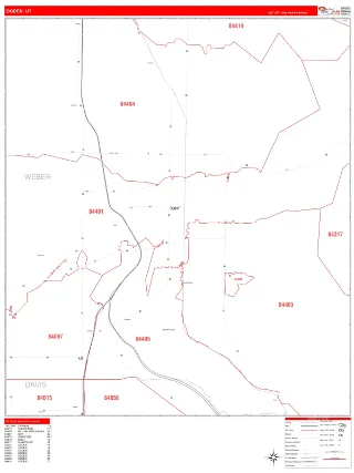 Ogden, UT RedLine style ZIP Code wall map