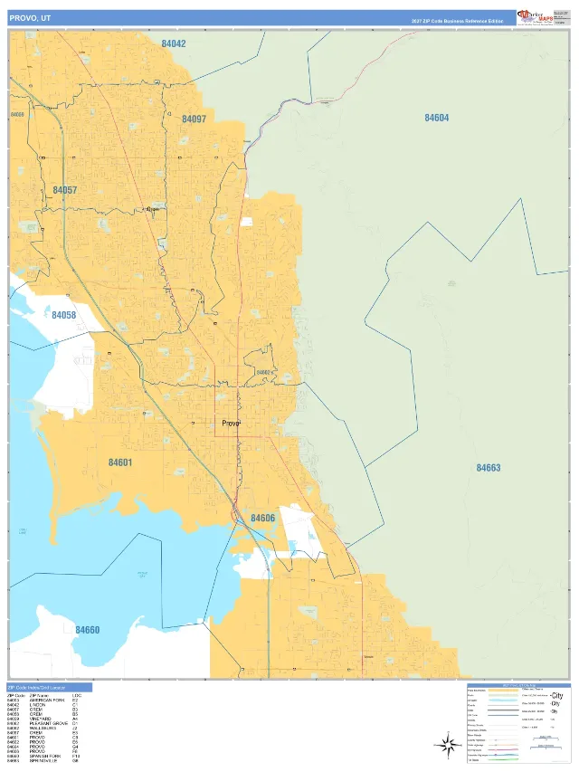 Provo, UT ZIP Code Wall Map, Business Reference style