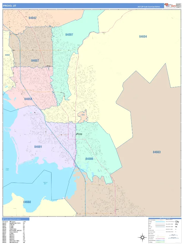 Provo, UT ZIP Code Wall Map, ColorCast style