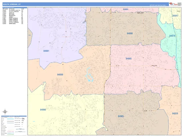 South Jordan, UT ZIP Code Wall Map, ColorCast style