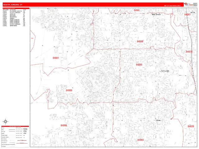 South Jordan, UT ZIP Code Wall Map, RedLine style