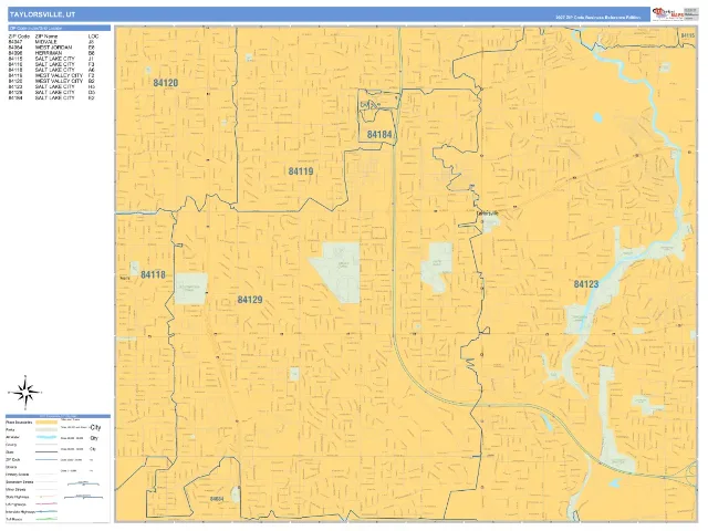 Taylorsville, UT ZIP Code Wall Map, Business Reference style